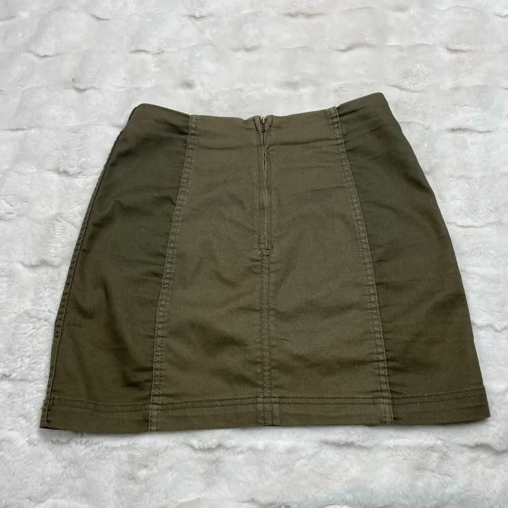 🔥Free People Modern Femme Army Green Mini Skirt Two Tone Size 6 Y2K Boho Chic